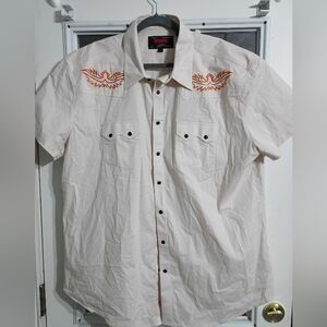 Rock & Roll Denim Modern Fit XXL Men's Cream Shirt with Orange Embroidery